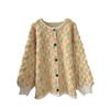Sweet Flower Color Collision Loose Sweater Jacket Women's Autumn and Winter Retro Literary Knitted Cardigan