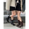 2025 Autumn and Winter New Fashion Versatile French Temperament High Heel Thin Short Boots Children Pleated Pointed Short Tube