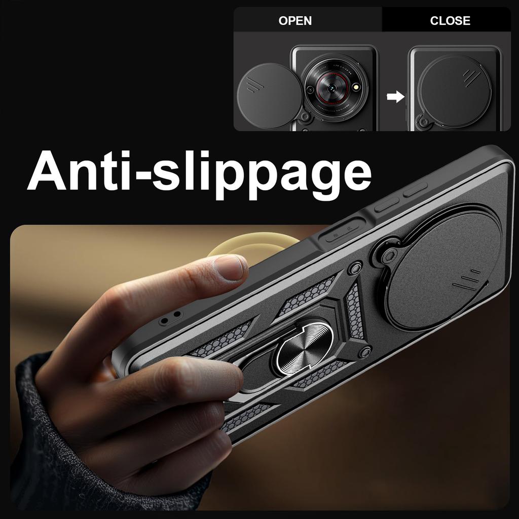 For ZTE Nubia Focus/Blade A75 5G Case with Slide Camera Lid PC+TPU Kickstand Phone Cover