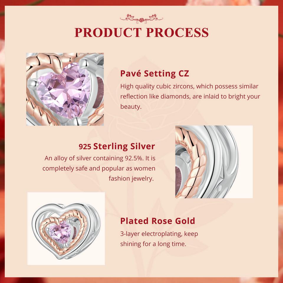 Bamoer Rose Gold Tree of Life Love Hreat Charm Beads for Women Jewelry Making 925 Sterling Silver Charm for Original Bracelet