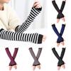 Striped Long Sleeve Knitted Elbow Mittens Wristband Arm Warmer Handschoenen Fingerless Long Gloves