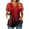 Womens Short Sleeve T Shirts Pleated V Neck Printing Tee Collared Summer Tops Fashion Business Casual Work