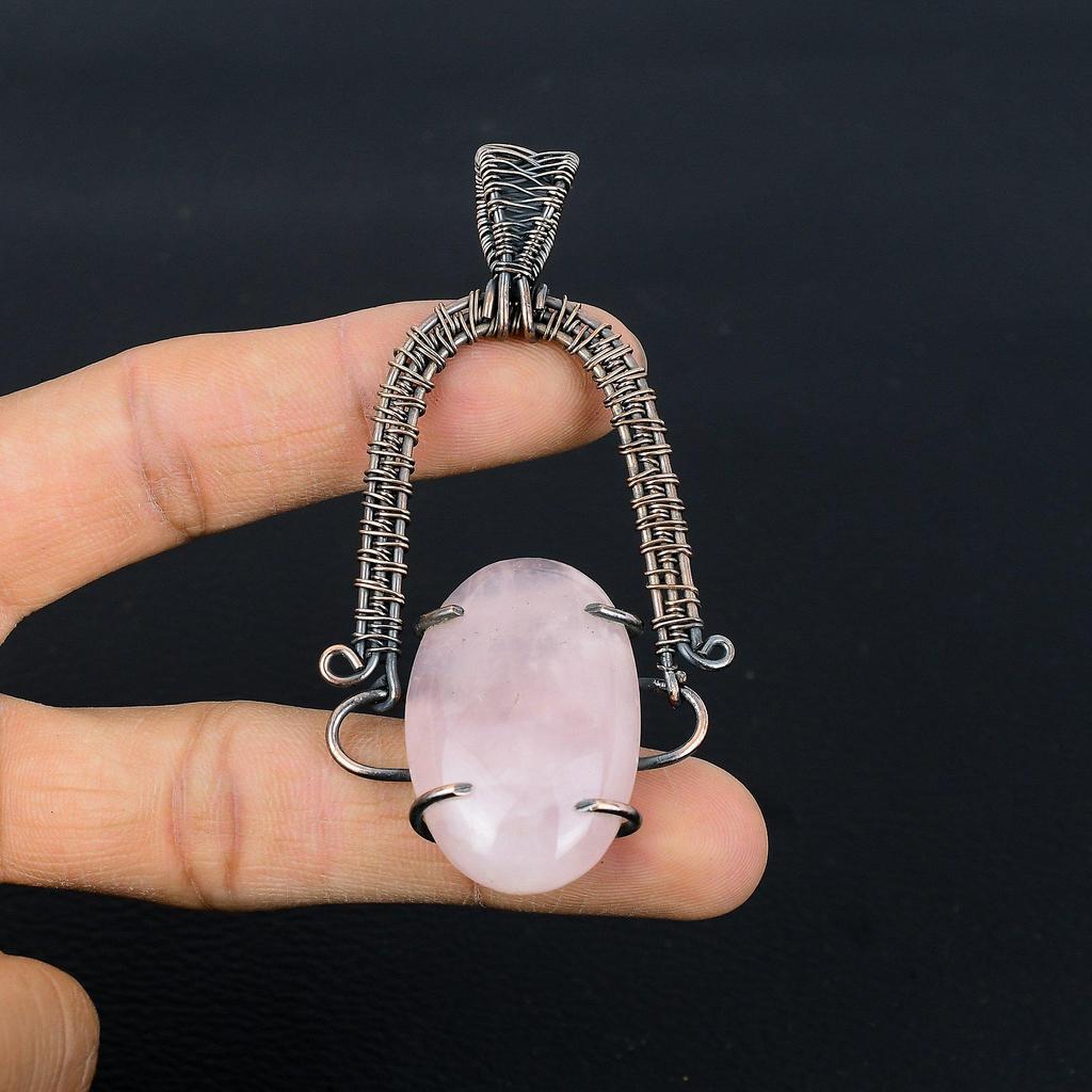 Rose Quartz Jewelry, 999 Copper Wire Wrapped Pendant Handmade Gemstone Jewelry, Gifts For Wife Brand New Pendant