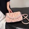 New Chinese Pearl Handbag Small Bag Female  New Tide Fashion Pleated Cloud Bag Hundred Chain Crossbody Bag Leisure Bags