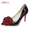 Fashion Aphixta Fashion Twins Roses Sticky Flowers 10cm Stiletto Heels Pumps Women Shoes Black Red Super High Pointed Toe Plus Big 49 50