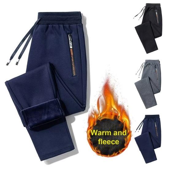 Men's Loose Straight Pants with Zipper Pockets Casual Cozy Thickened Male Trousers for Autumn Winter