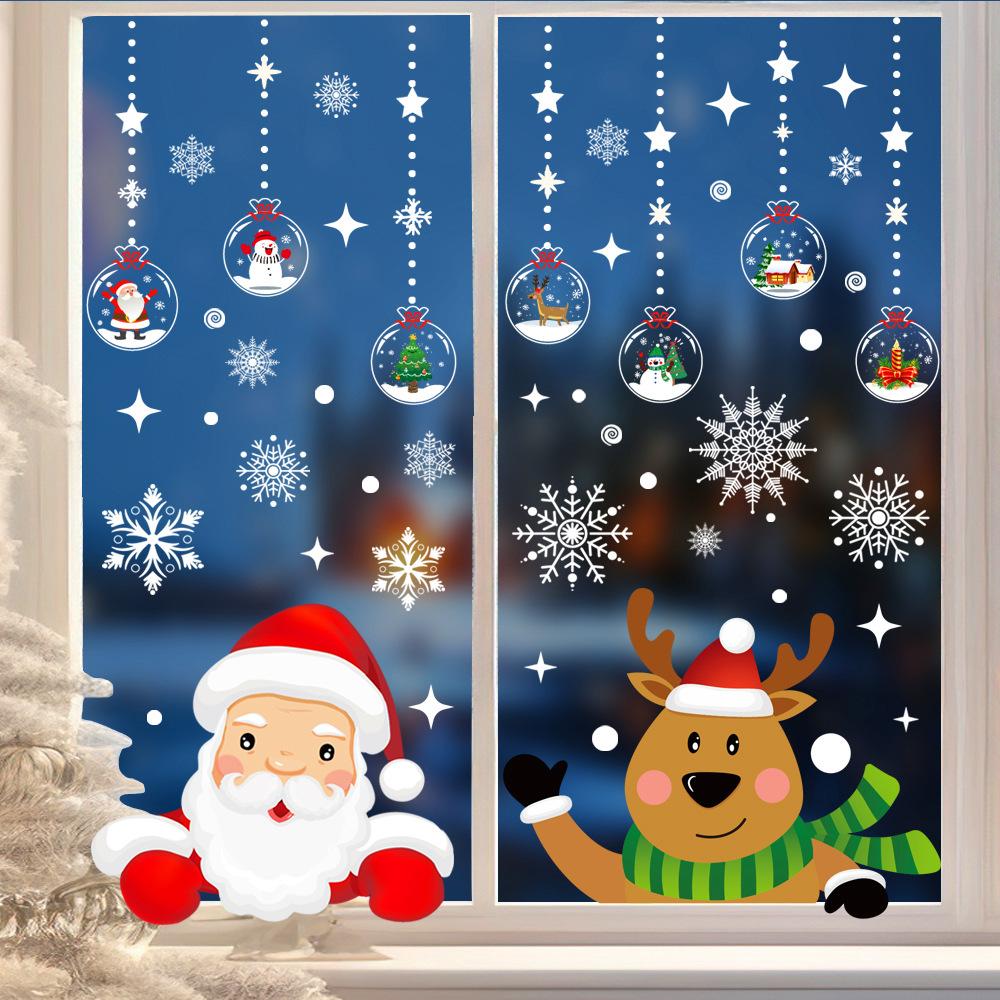PVC Christmas Window Stickers Snowman Snowflake Santa Claus Window Electrostatic Sticker Merry Christmas Decals Home Decoration