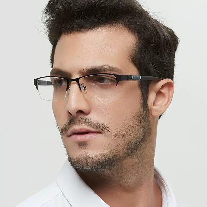 Men's Retro Half-Frame Anti-Blue Light Myopia Glasses - Small Square Eyebrow Design for Internet Celebrities and Gentlemen