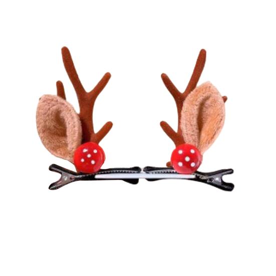 1 Pair Kids Reindeer Antler Hair Clips Soft Plush Christmas Hairpin for Baby Girl Toddler Cute Photo Prop Party Hair Accessory