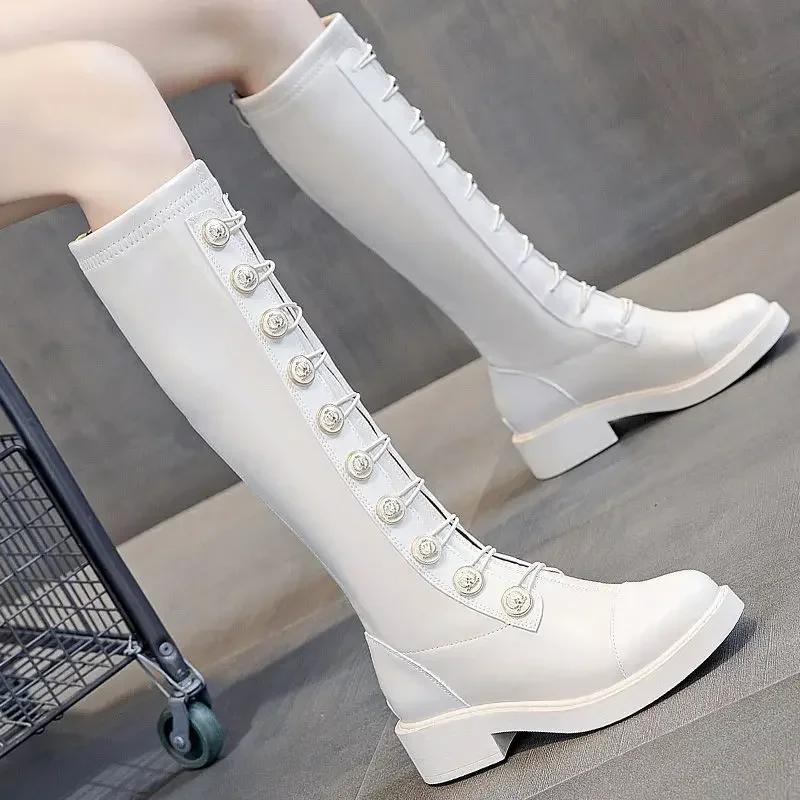Elastic Round Toe Ladies Knee High Shaft Shoes Large Size Warm Designer Luxury On Offer Hot Spring Autumn Pu Women's Long Boots