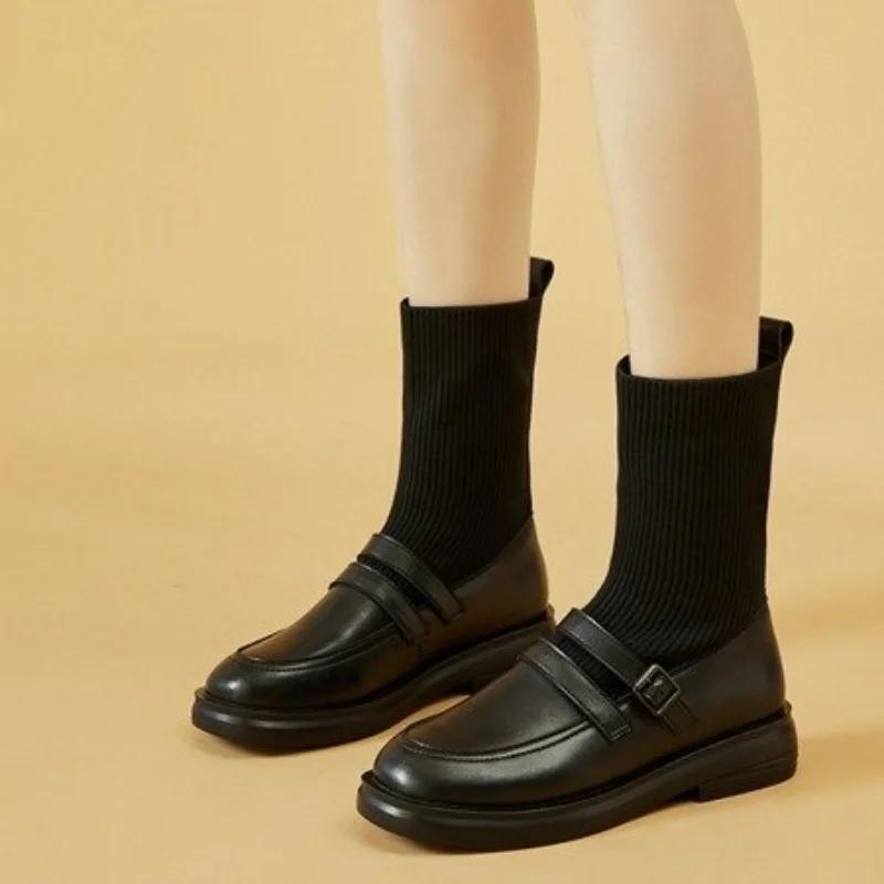 2024 New Fashion Autumn Socks and Ankle Boots Women's Fashion Knitted Stretch Short Boots Women's Flat Casual Thick Sole