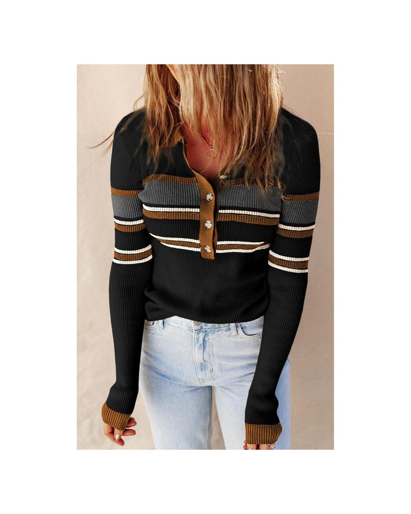 Azura Exchange Stripe Detail Henley Sweater