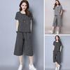 Women's Plaid 2-Piece Outfit Casual Crew Neck Short Sleeve Top Cropped Pants Set with Pockets Summer Loose Lounge Set