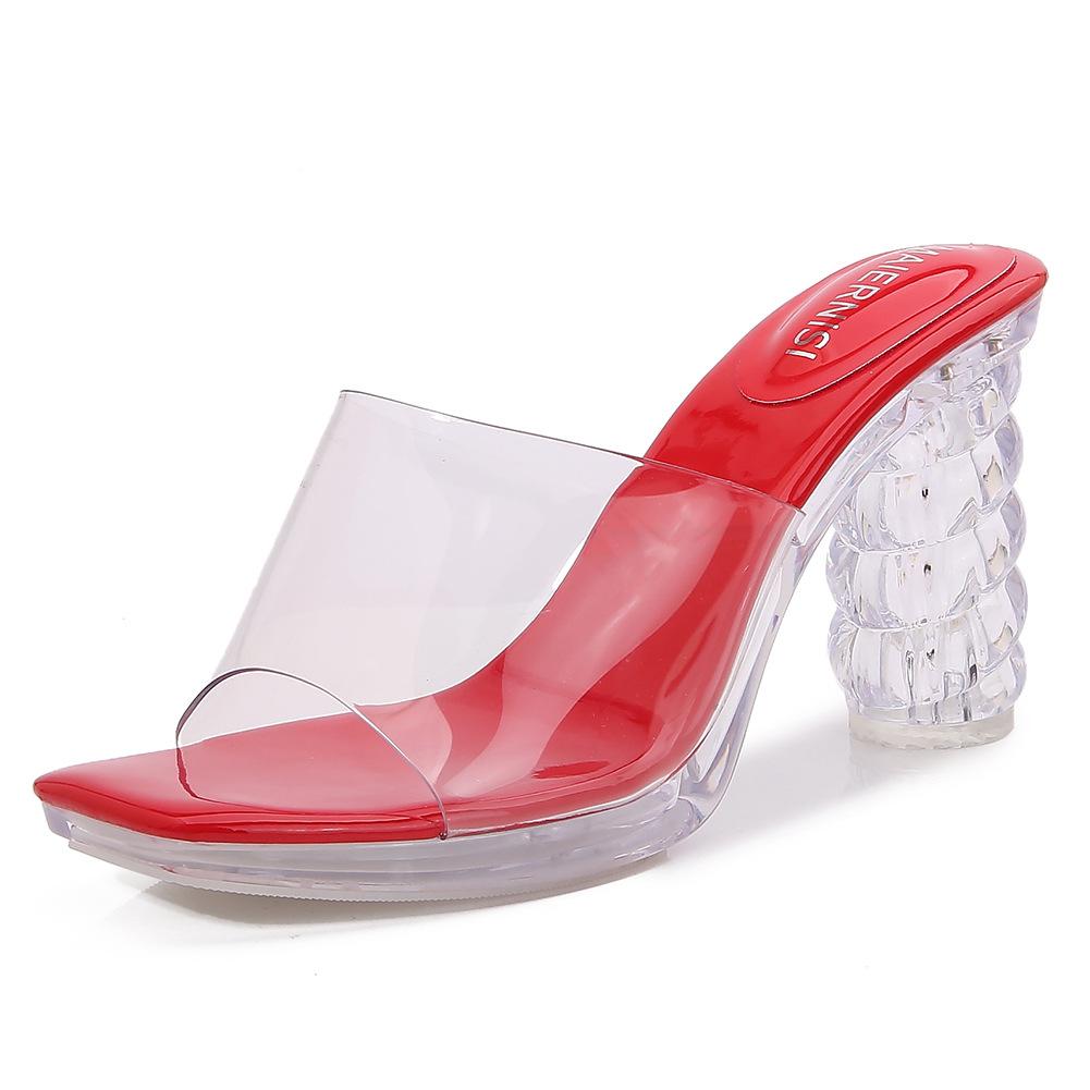 Transparent High Heels Summer New Waterproof Table Thick Heel Multi-color Thick-soled Crystal Sandals Slippers Women's Fashion