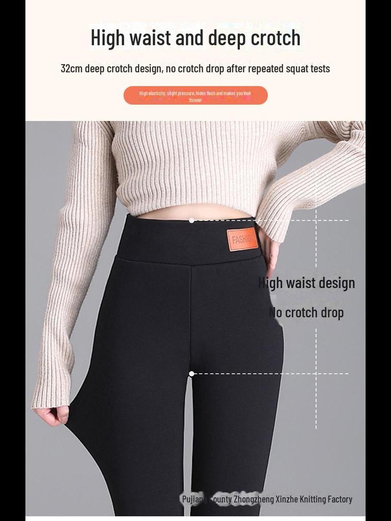 Women's High-Waist Lambskin Leggings - Extra Thick, Plus Size, Velvet Lined, Slim Fit, Warm Winter Pants