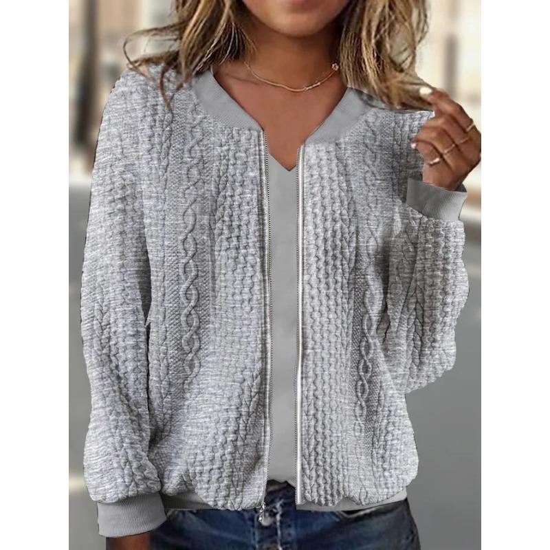 2024 Autumn and Winter New Zipper Bomber Jacket Casual Solid Color Long Sleeve Jacket Sweater Coat Women's Clothing