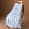 French Gentle Wind Ruffle Leaf Edge Mesh Skirt Women's Summer Long Pleated Thin Lazy Holiday Style A-word Skirt