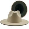 New Outer Cream Inner Army Green Wool Felt Jazz Fedora Hats with Thin Belt Buckle Men Women Wide Brim Panama Trilby Cap 60CM