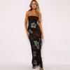 New Fashion Printed Lace Sexy Dress Women Slim Fit Strapless Evening Dresses Casual Office Lady Open Back Party Club Vintage Dress 24155