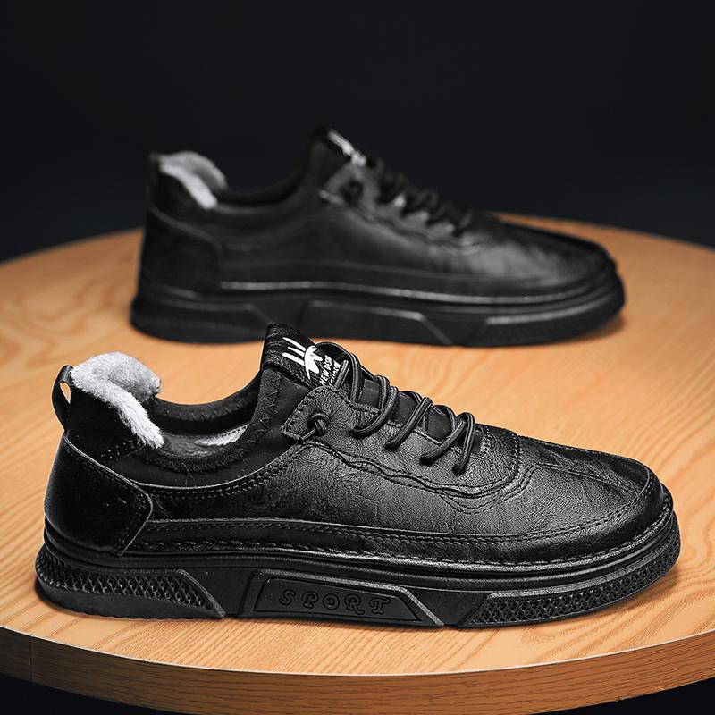 Winter Shallow Plus Velvet Casual Shoes for Men Comfortable Warm Sneakers Simple Wear-resistant Male Walking Outdoor Footwear