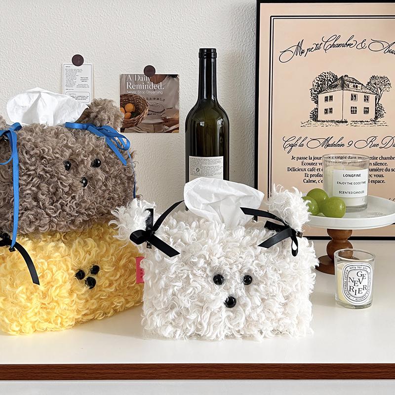 Cute Plush Puppy Tissue Box Car Home Kawaii Plush Tissue Boxes Removable Tissue Storage Container Desktop Paper Organizer
