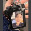 Black PU Leather Silver Cat Bow Pendant Photo Card Holder Student Campus Card ID Card Holder Kpop