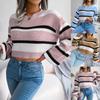 Women's Jumpers Knitted Sweatshirt Sexy Crew Neck Cropped Sweaters Stripes Knit Long Sleeve Crop Tops Pullover
