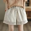 Women's Loose Boho Summer Shorts Drawstring Comfy Elastic Waist Shorts High-Waisted Wide-Leg Hollow Floral Lace Shorts