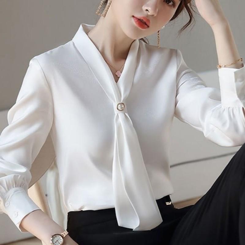 Women Spring Autumn Style Blouses Shirts Lady Casual Long Sleeve Bow Tie Collar Blusas Tops