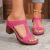 Fashion 2025 Summer New Open Toe Women’s Slippers Round Toe Chunky Heels Outdoor Sewing Sandals for Hot Sale Plus Size Daily Slippers