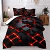 Red Black Geometric Queen Size 3D Stereoscopic Square Bedding Set Glowing Neon Geometry Bedding Sets Soft Microfiber