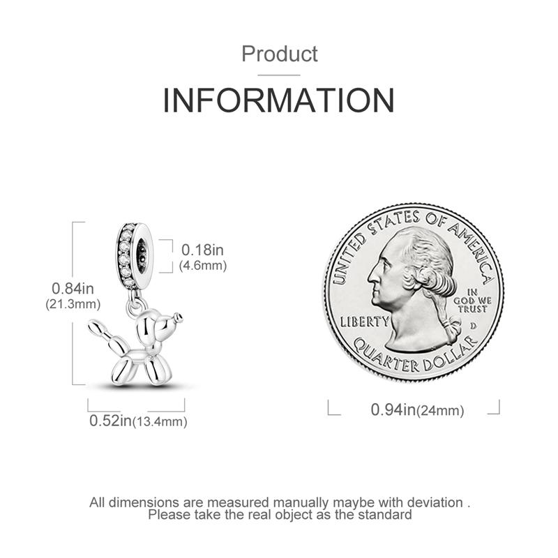 Balloon Poodle Charm Bead Fits Pandach Bracelet Necklace Keychain Women Silver Pendant Beads DIY Jewelry Fine Gift