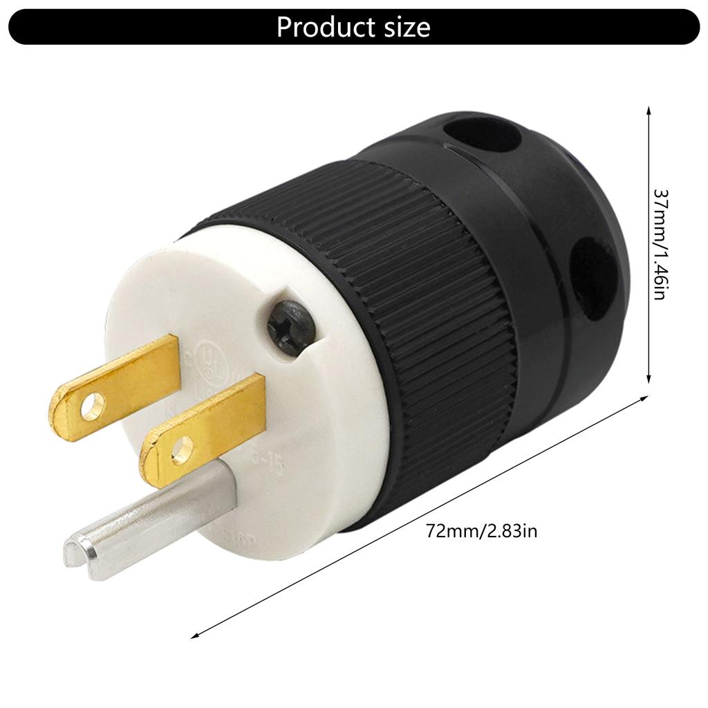 Industrial 125V US Power Plug Connector Water Resistant Designs Suitable for Larger Cords & Electrical Home Workshop Use