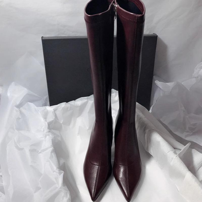 New Large 42 Winter New Thin Heel Cotton Boots Women's Fashion Pointed Side Zipper Anti-slip Wear-resistant High Boots