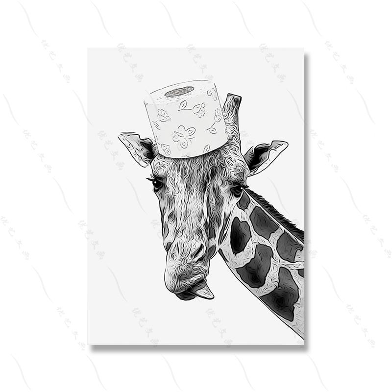 Bathroom Bunny Cat Dog Roll Paper Wall Art Canvas Painting Kids Room Decor Toilet Animal Poster Print Fashion Black White Murals