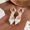 Fairy Skirt Rhinestone Bow Bag Head Sandals Female Summer One-word Buckle Hollow Apricot Stiletto High Heels