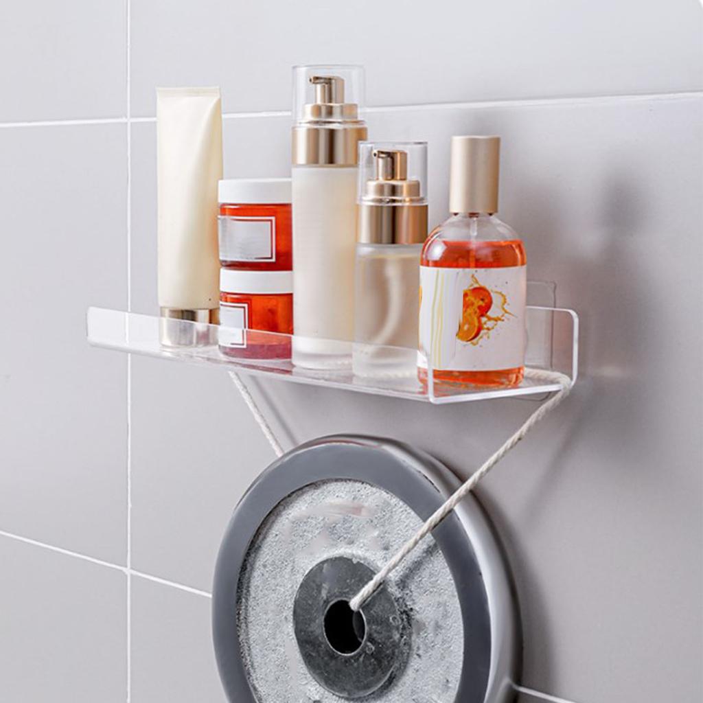 Wall Mount Storage Shelf Self Adhesive Clear Acrylic Multipurpose Shower Organizer for Kitchen