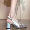 Sandals for Women In Summer 2025 Fashionable and High-end Temperament Silver Bow High Heels Single Shoes