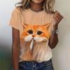 Summer Round Neck 3D Cute Cat Print Top Fashionable Casual Short Sleeved Women's T-shirts