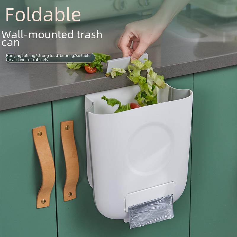 Wall-Mounted Foldable Kitchen Trash Can - Hanging Cabinet Door Waste Bin