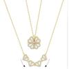 Pendant Necklace - Gold - Four-leaf Clover - Cubic Zirconia - Adjustable Length 40+6 Cm - Foldable