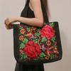 Flower Embroidery Canvas Tote Bag, Ethnic Style Shoulder Bag, Large Capacity Handbag For Women