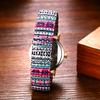 Bohemian Watch with Elastic Strap and Arabic One Size Fits Floral Waterproof Quartz Watch with Stretchable Stainless Steel Analog Colorful Ethnic