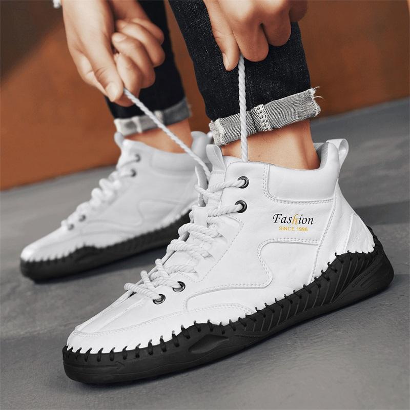 Plus Size Men Shoes Hand-stitching Leather Men Boots Split Leather Casual Leather Shoes Men Ankle Boots