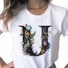 New Women T Shirt Custom Name Letter Combination Print Tshirt Flower Letter Font A B C D E F G Short Sleeve Female Tees Tops