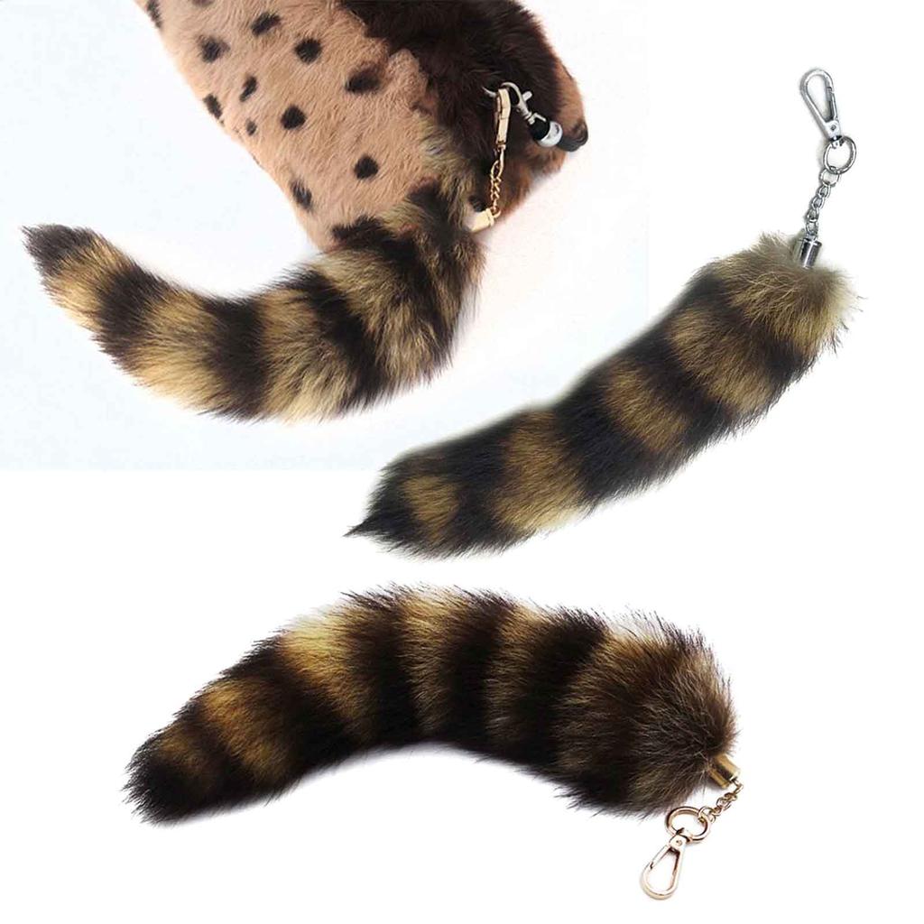 Plush-Fox Tail Keychain Furry Racoon Tail Keyring Keychain 28cm Animal Tail Key-Pendant Pompoms Keyring Holder Bag-Decor