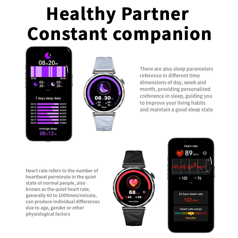 SACOSDING Amoled Screen Women Smart Watches Bluetooth Call Smartwatch Voice Assistant Heart Rate Compass Sport Watch