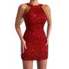 2025 Spring/Summer Crystal Chain Halter Neck Sequin Evening Dress