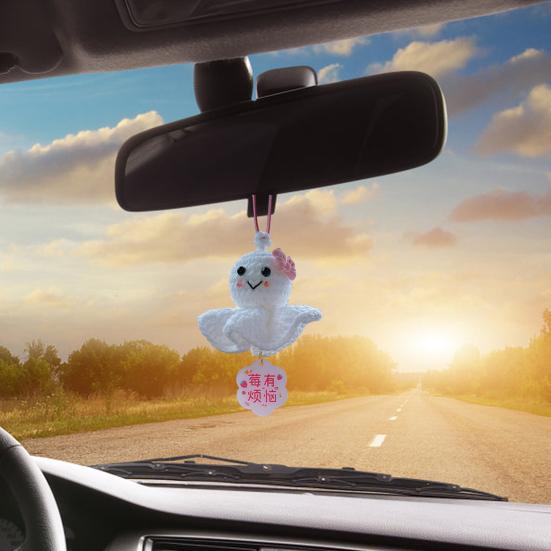 Crochet Sunny Doll Car Charm Handmade Knitted Car Rear View Mirror Hanging Ornaments for Automotive Interior Accessories