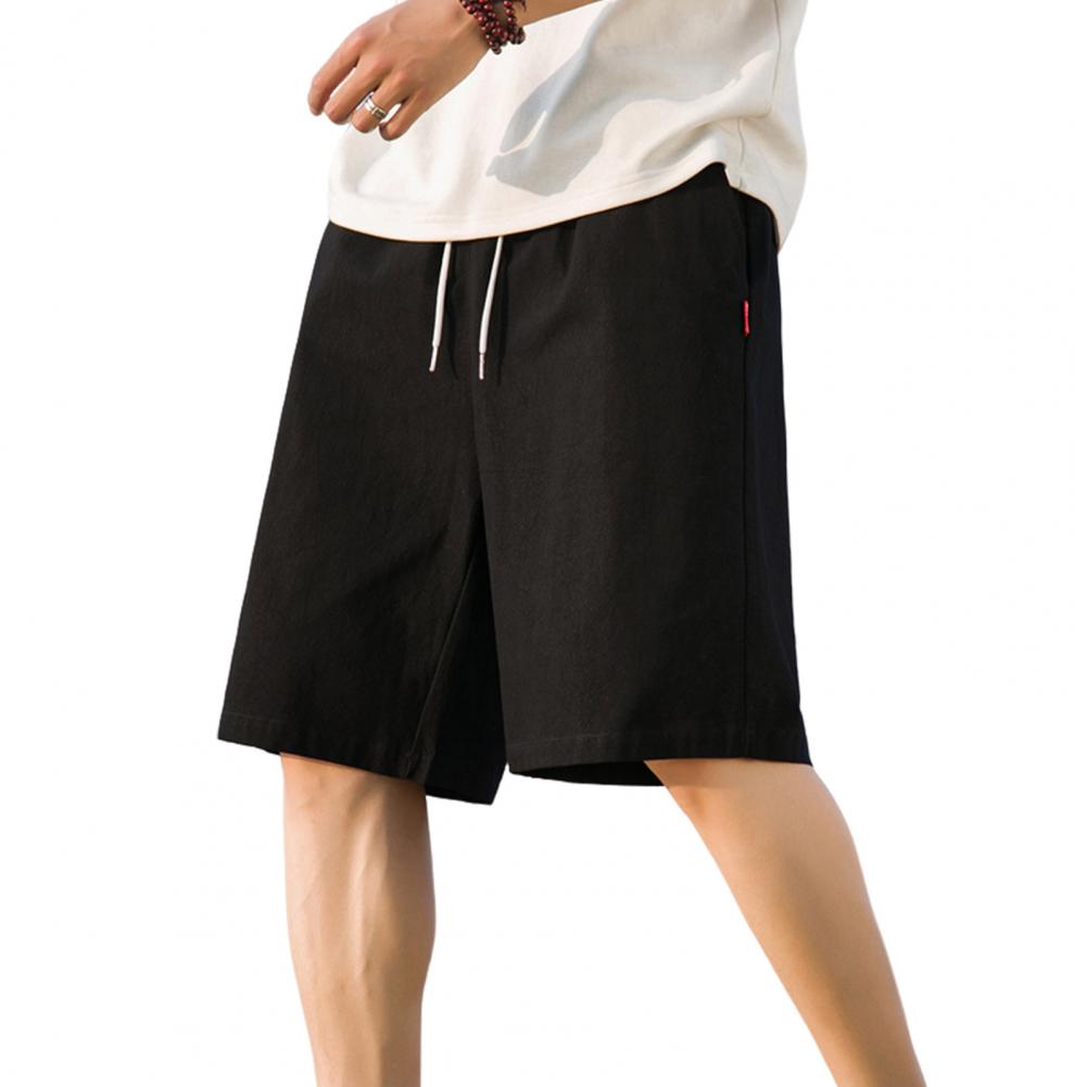 Men Summer Shorts Elastic Waist Adjustable Drawstring Casual Shorts Wide Leg Solid Color Athletic Shorts